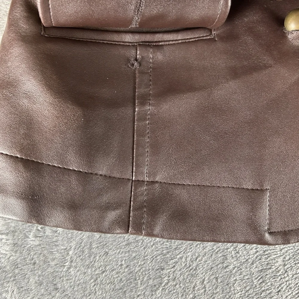 Paris Blues Vintage Faux Leather Jacket Womens Medium Brown Belted Pockets Retro